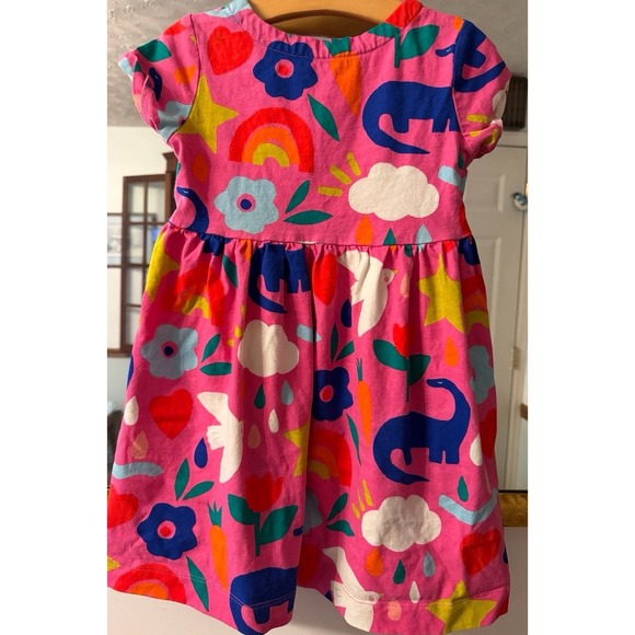 Mini Boden Pink Dinosaur Floral Bird Abstract Rainbow Dress 5-6 - Picture 2 of 4